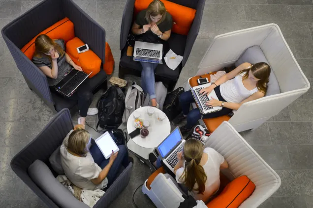 Students working in groups.